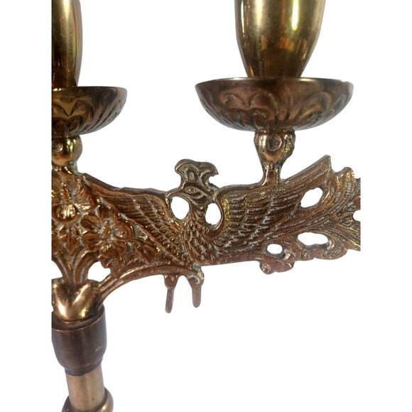 Large Vintage Gold Brass Phoenix Peacock 7-Light Candelabra Menorah - Picture 7 of 11
